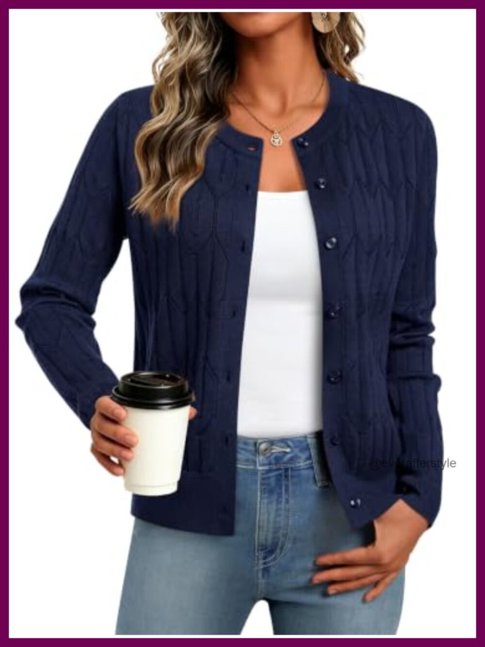 Womens Cable Knit Cardigan Button Up Crewneck Fall Winter Sweater
